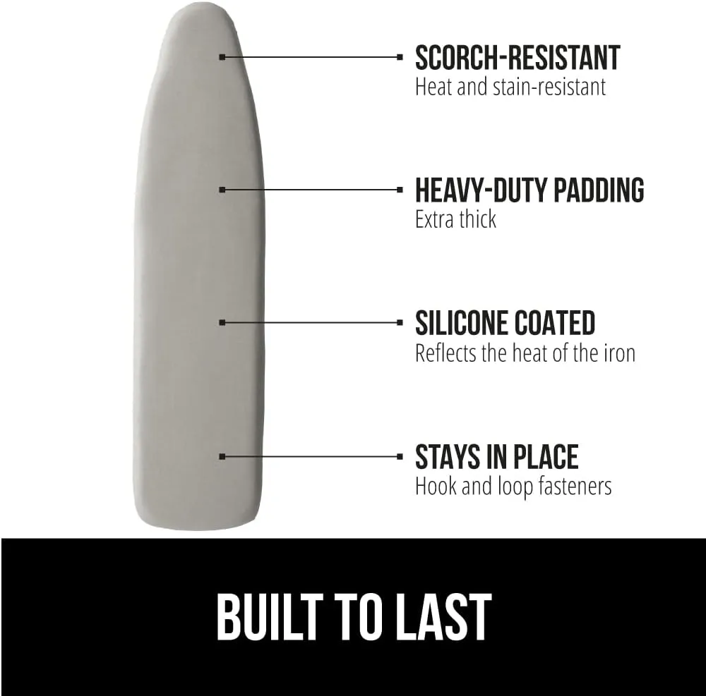 The Original GORILLA GRIP Ironing Board Cover, Silicone Coating, Full Size Scorch Resistant Padding, Elastic Edge, Heavy Duty Iron Pad Covers Standard Boards, Hook and Loop Fastener Strap, Silver