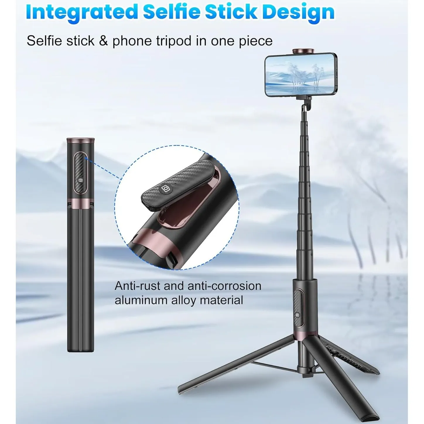 TONEOF 170cm Phone Tripod Selfie Stick, All-in-1 Phone Tripod Stand with Remote,Portable,Lightweight Tripod for for Selfies/Live/Video Recording/Travel-Black