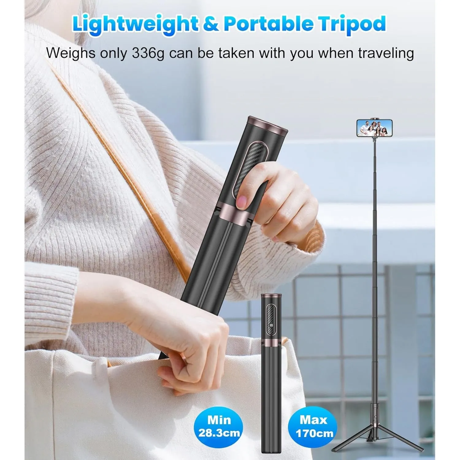 TONEOF 170cm Phone Tripod Selfie Stick, All-in-1 Phone Tripod Stand with Remote,Portable,Lightweight Tripod for for Selfies/Live/Video Recording/Travel-Black