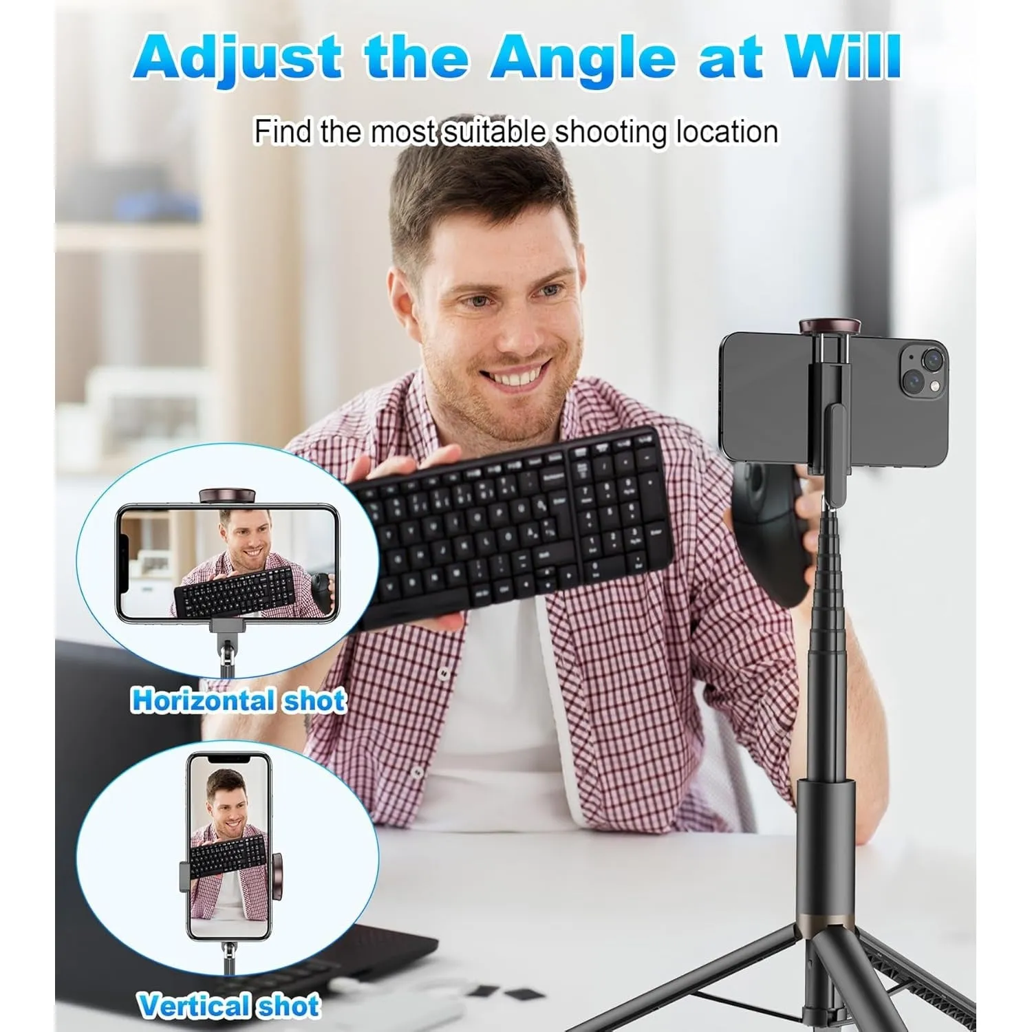 TONEOF 170cm Phone Tripod Selfie Stick, All-in-1 Phone Tripod Stand with Remote,Portable,Lightweight Tripod for for Selfies/Live/Video Recording/Travel-Black
