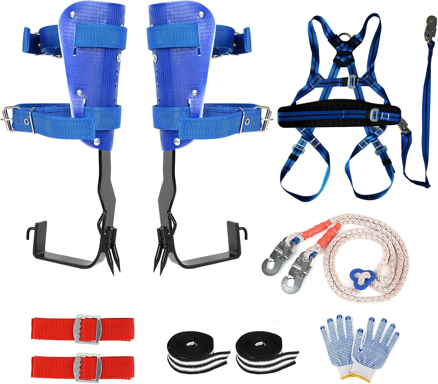 Tree Climbing Gear Set, Tree Climbing Spikes and Harness Adjustable Alloy Steel Pole Climbing Double Spurs Non-Slip Strap Pedal for Climbing, Logging, Hunting, Observation & Outdoor Reaction