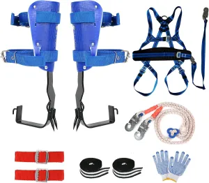 Tree Climbing Gear Set, Tree Climbing Spikes and Harness Adjustable Alloy Steel Pole Climbing Double Spurs Non-Slip Strap Pedal for Climbing, Logging, Hunting, Observation & Outdoor Reaction