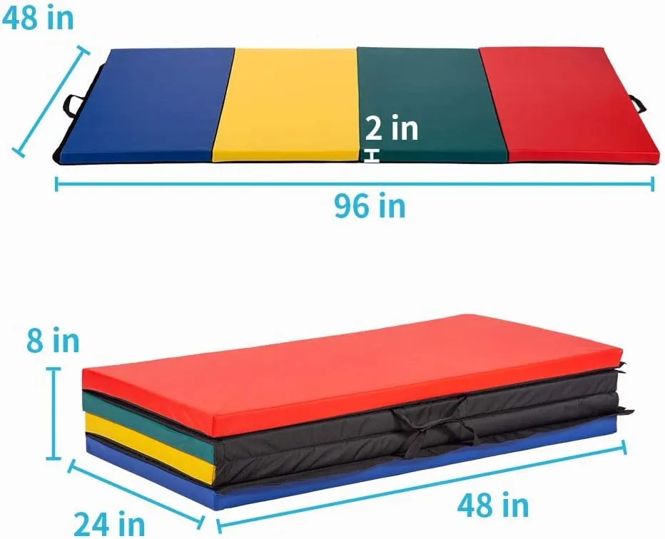 Tumbling Mats Gymnastics Tumbling Foldable Mats Foldable Yoga Mat Thick PU Leather Exercise Mat With Carrying Handles for home Workout outdoor Gymnastics Yoga Pilates