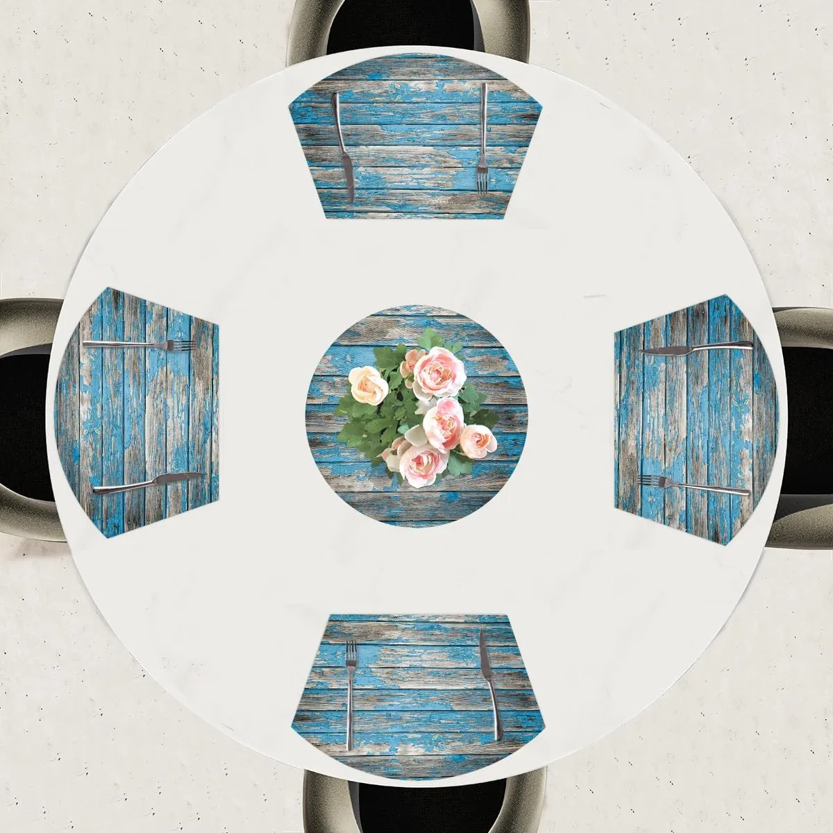Turquoise Modern Wood Grain Wedge Placemats Set of 4 1pcs PVC Washable 4 1pcs Wedge Place mats Round Table mat Wipeable Plastic Dining Table mats for Kitchen Indoor Outdoor Patio Table Decor