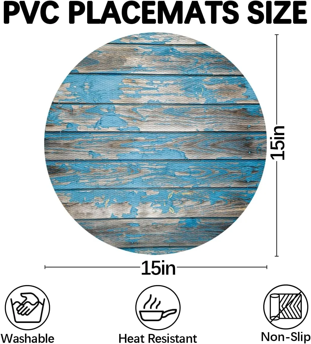 Turquoise Modern Wood Grain Wedge Placemats Set of 4 1pcs PVC Washable 4 1pcs Wedge Place mats Round Table mat Wipeable Plastic Dining Table mats for Kitchen Indoor Outdoor Patio Table Decor