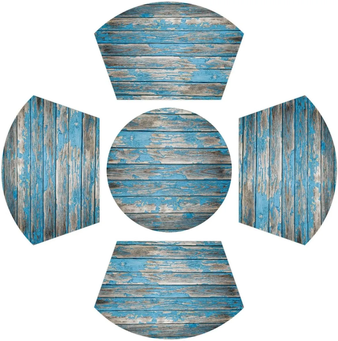 Turquoise Modern Wood Grain Wedge Placemats Set of 4 1pcs PVC Washable 4 1pcs Wedge Place mats Round Table mat Wipeable Plastic Dining Table mats for Kitchen Indoor Outdoor Patio Table Decor