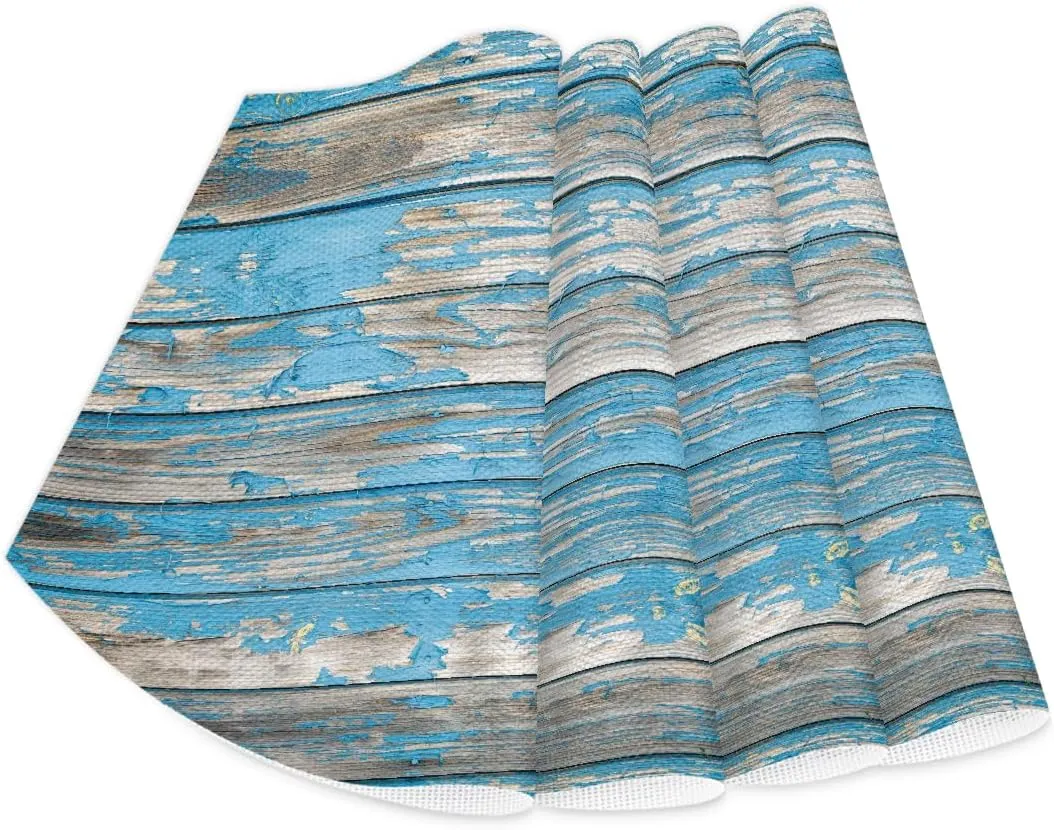 Turquoise Modern Wood Grain Wedge Placemats Set of 4 1pcs PVC Washable 4 1pcs Wedge Place mats Round Table mat Wipeable Plastic Dining Table mats for Kitchen Indoor Outdoor Patio Table Decor