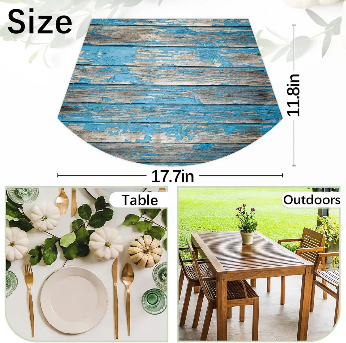 Turquoise Modern Wood Grain Wedge Placemats Set of 4 1pcs PVC Washable 4 1pcs Wedge Place mats Round Table mat Wipeable Plastic Dining Table mats for Kitchen Indoor Outdoor Patio Table Decor