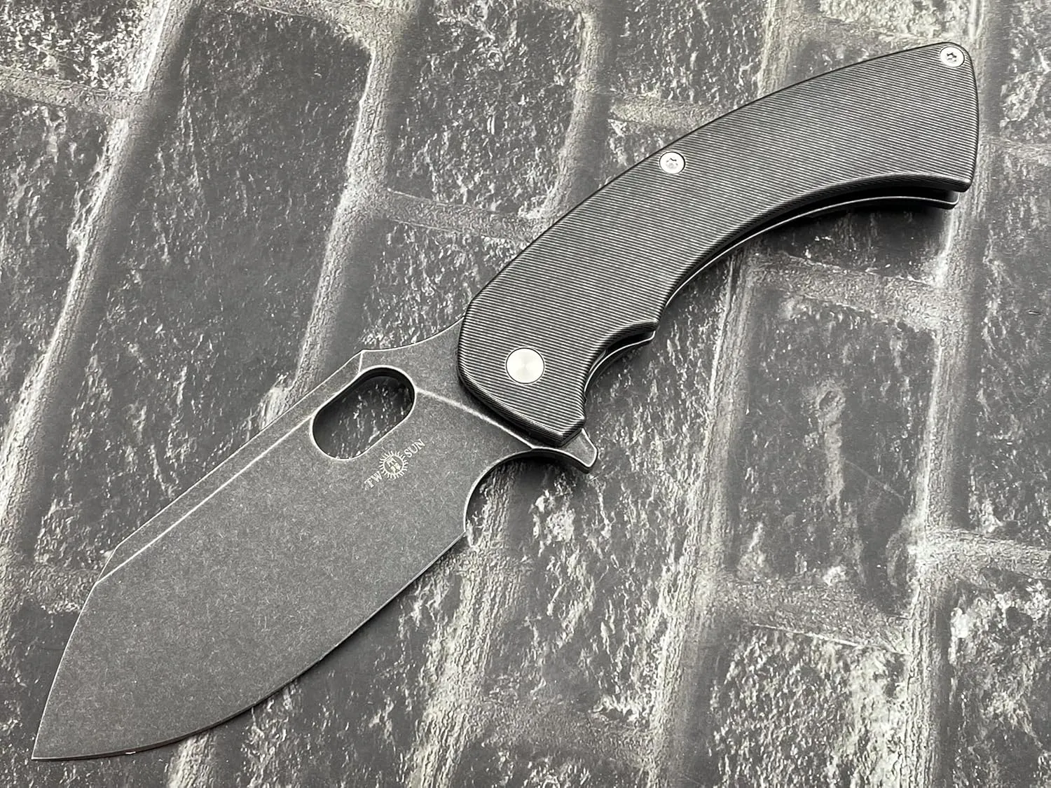 TWO SUN TwoSun Folding Knife TS459-Black 14C28N Blade Titanium Handle Knife