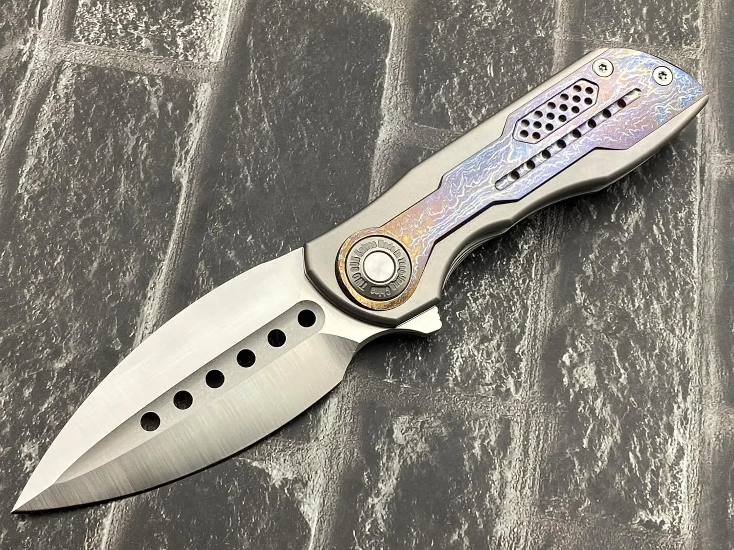 Twosun TS440-14C28N-Blue Folding Knife 14C28N Blade Titanium Handle Pocket Knife