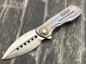 Twosun TS440-14C28N-Blue Folding Knife 14C28N Blade Titanium Handle Pocket Knife