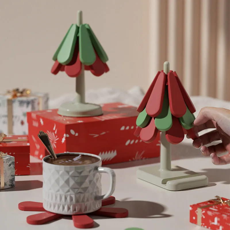 Unique Design Christmas Tree Heat-resistant Table Coaster Set