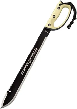United Cutlery USMC Semper Fi Sawback Machete Knife with Sheath | Full-Tang Machete | 17 1/2" Non-Reflective Stainless Steel Blade | Saber-Style Handguard Handle | Modern Tactical Weapon - 24” Overall