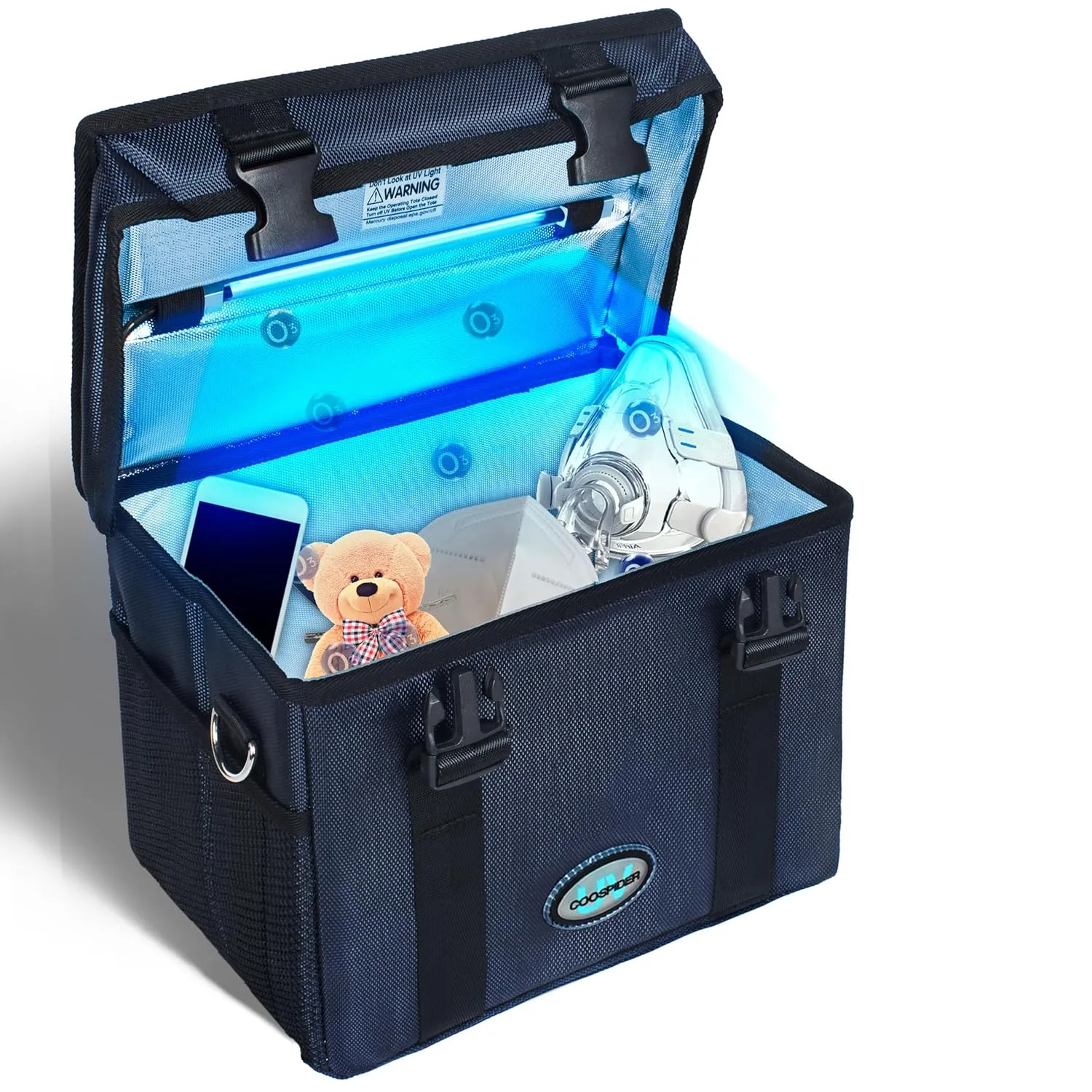 UV Light Sanitizer Ozone Box, Portable Foldable UV Cleaner Bag UVC Household Bag with 3-level Timer for Toys, Keys, Towels, Mask Cleaning Machine Blue 12L Ozone