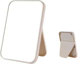 Vanity Mirror Household Makeup Mirror Desktop Foldable Standing High-Definition Makeup Mirror Portable Square Makeup Mirror Desk Mirror Mirror (Color : Beige, Size : Medium)