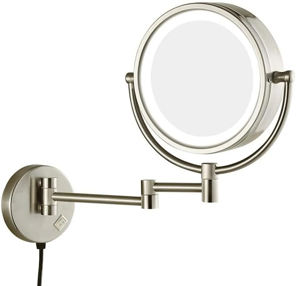 Vanity Mirror, Makeup Mirror Vanity Mirror LED Illuminated Wall Mounted 7X Magnification Double-Sided 360° Swivel Extendable Bathroom Cosmetic Mirror