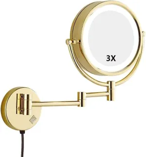Vanity Mirror,Makeup Mirror Vanity Mirror Led Illuminated Bathroom Wall Mounted Double-Sided Magnification 360° Rotating Extendable Cosmetic Mirror/B/3X