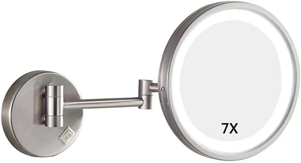 Vanity Mirror,Makeup Mirror Vanity Mirror Wall-Mounted Shaving Mirror Led Lighted 7X Magnification 8.5-Inch Round Bathroom Extendable Cosmetic Mirror/a