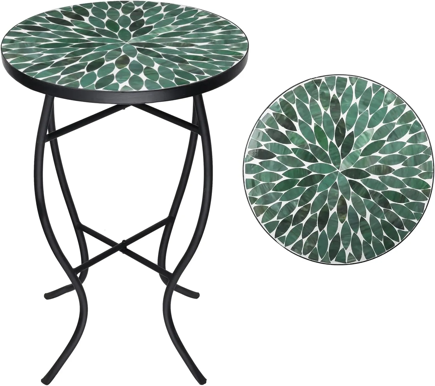 VCUTEKA Mosaic Outdoor Side Table - Small Patio Table Coffee Table Outside Accent Table Round End Plant Table for Bistro Balcony Porch Outdoor Benches 14'' Mosaic Table Beige