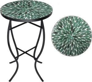 VCUTEKA Mosaic Outdoor Side Table - Small Patio Table Coffee Table Outside Accent Table Round End Plant Table for Bistro Balcony Porch Outdoor Benches 14'' Mosaic Table Beige