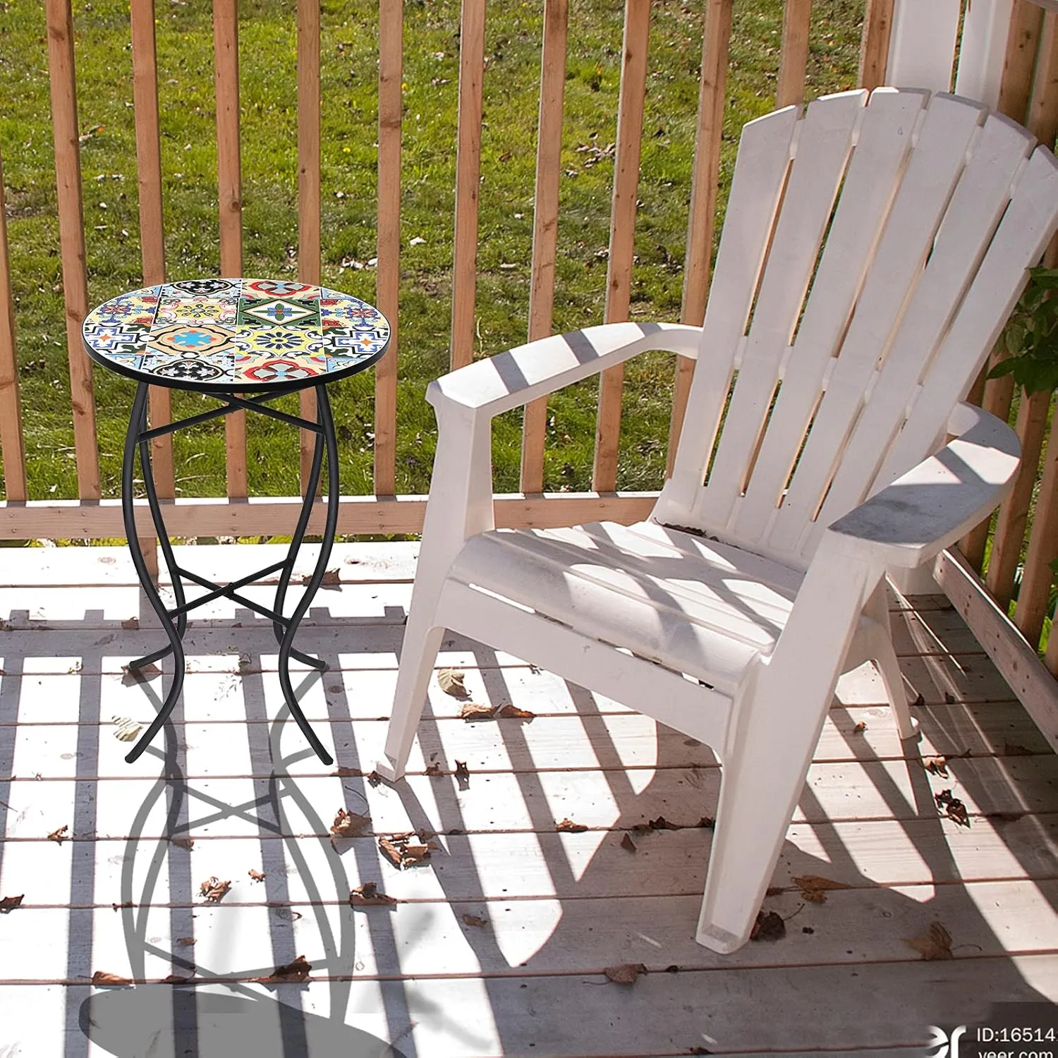 VCUTEKA Outdoor Mosaic Side Table - Small Patio Table Coffee Table Outside Accent Table Round End Plant Table for Bistro Balcony Porch Outdoor Benches 14''