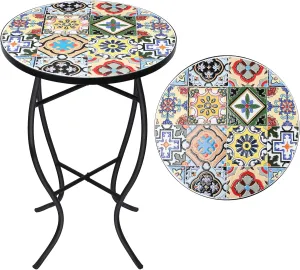 VCUTEKA Outdoor Mosaic Side Table - Small Patio Table Coffee Table Outside Accent Table Round End Plant Table for Bistro Balcony Porch Outdoor Benches 14''