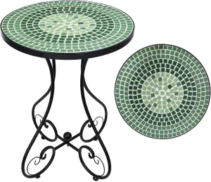 VCUTEKA Outdoor Side Table Mosaic Patio Table Accent Tables Mosaic Tile Top Metal Frame Small End Tables Porch Beach Patio Garden Balcony Green