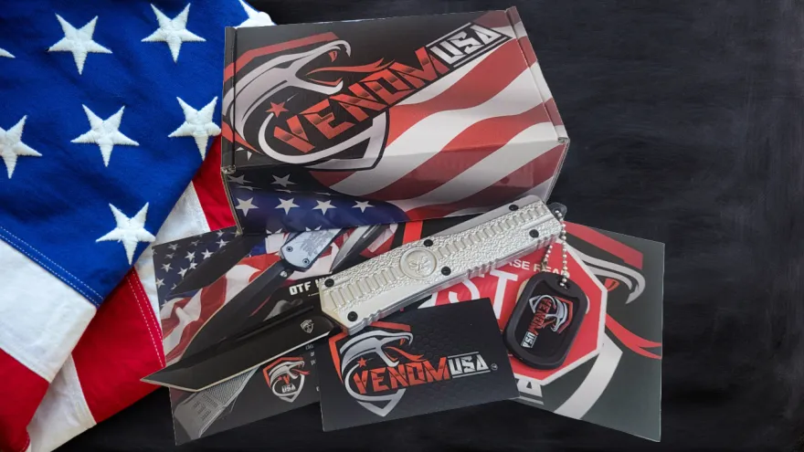 Venom Death Skull Automatic OTF Knife- Silver (Black Tanto 3.4")