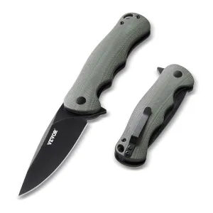 VEVOR Folding Pocket Knife, 3.5 in D2 Steel Blade, G10 Handle Small EDC Knife with Pocket Clip, Sharp Camping Survival Hiking Knife, 3.84 oz/0.1 kg Easy to Carry for Men Women Self Defense