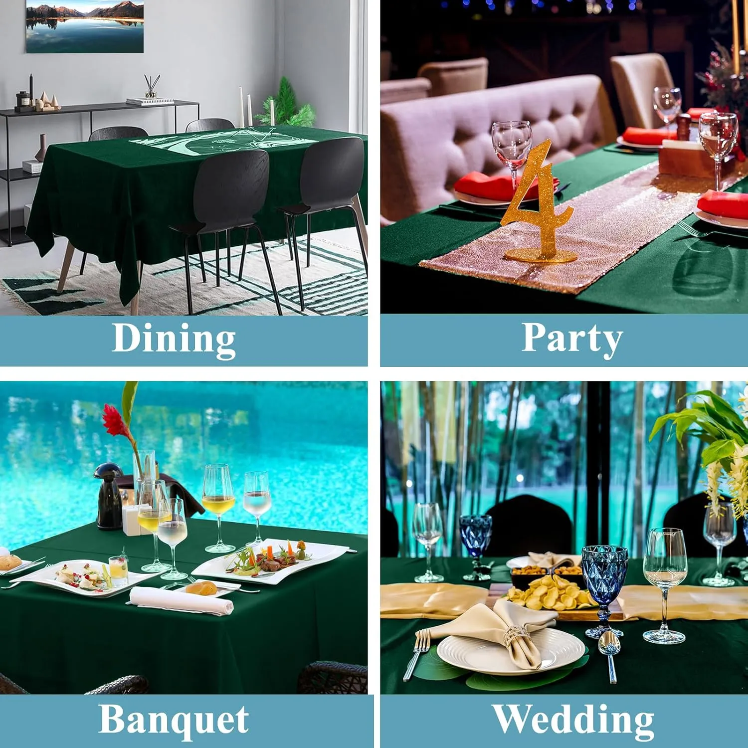 VidaFete Tablecloth 2 Pack 90 * 132inch Rectangle Table Cloth Polyester, Stain Wrinkle Resistant Polyester Dining Table Cover for Kitchen Dinning Party Wedding Rectangular Buffet Decoration(Green)