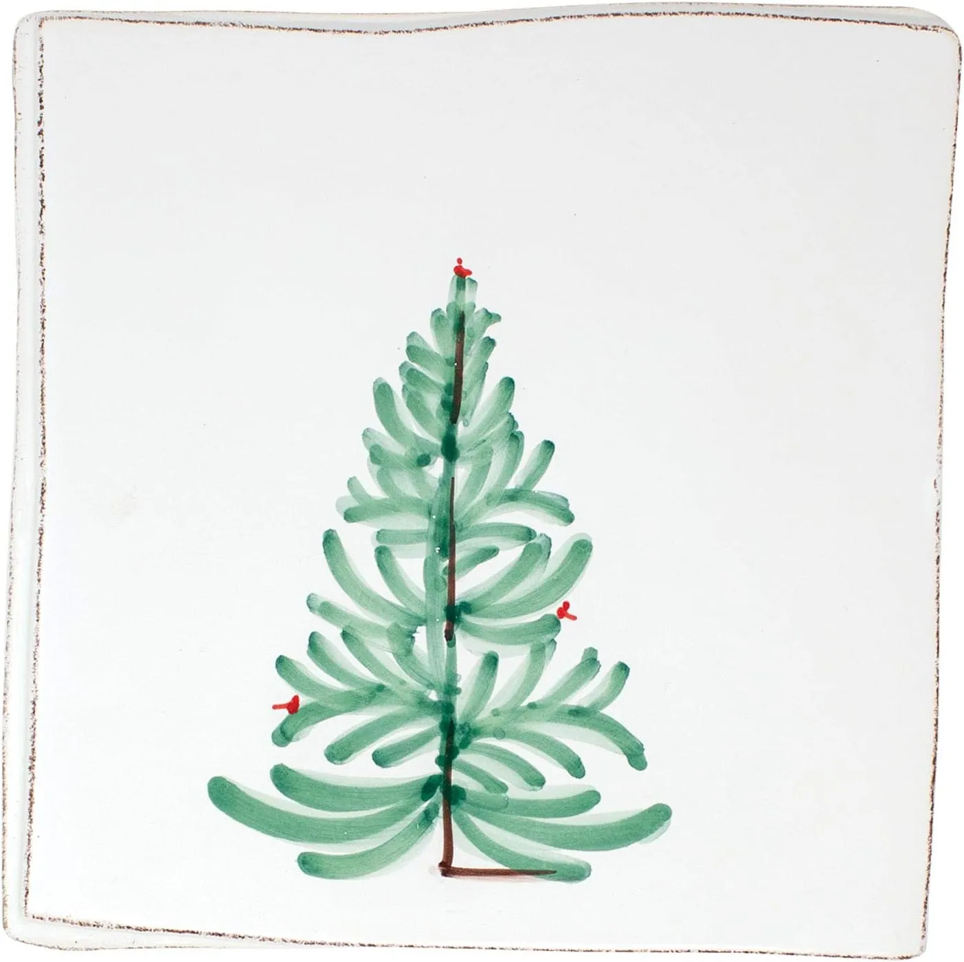 Vietri Lastra Holiday White and Green Trivet 8" Sq Stoneware Decorative Trivet, Heat Resistant Ceramic Kitchen Trivet