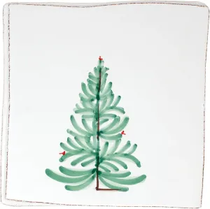 Vietri Lastra Holiday White and Green Trivet 8" Sq Stoneware Decorative Trivet, Heat Resistant Ceramic Kitchen Trivet