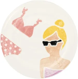 Vietri Riviera Pink Bikini Salad Plate, 8.5" D Earthenware Dessert Appetizer & Sandwich Dish