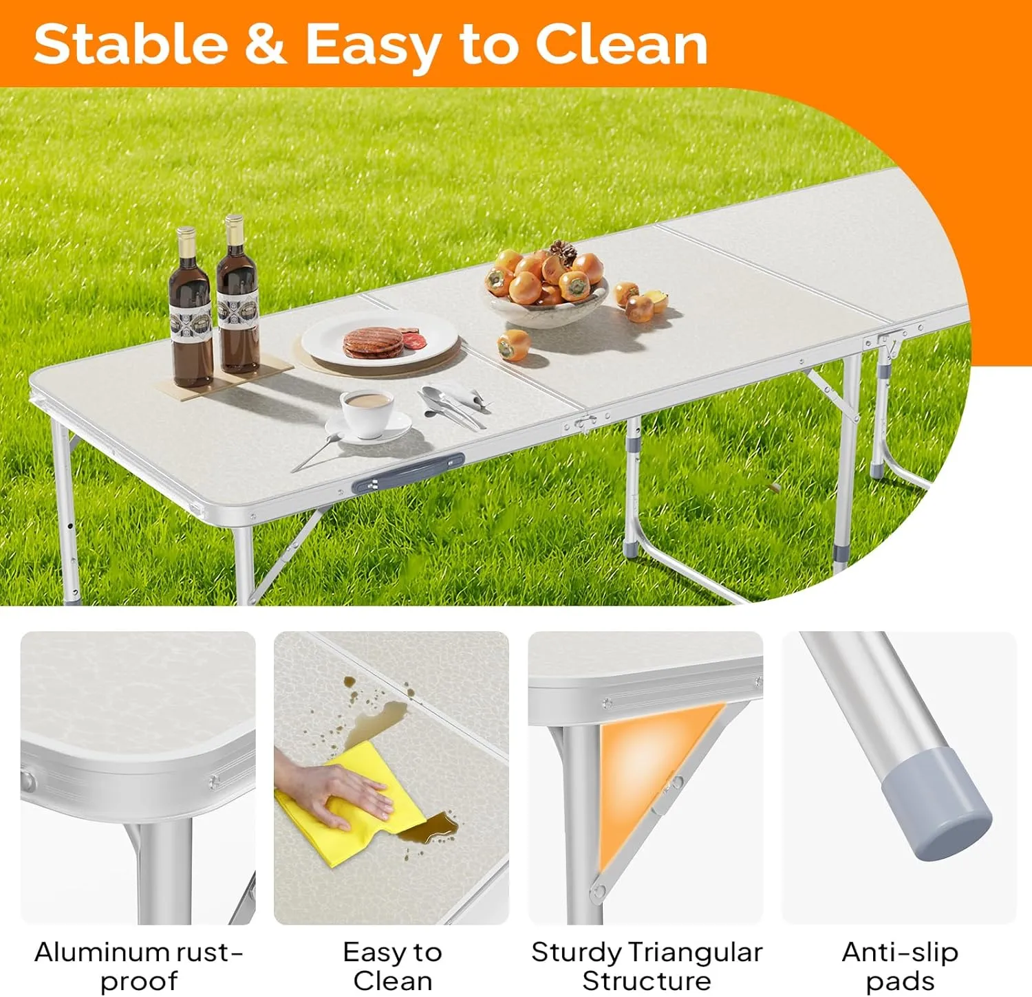VINGLI 6ft Folding Camping Table with Carry Handle,Portable Utility Table Multipurpose for Party Picnic Tailgating Outdoor Patio Garden Indoor Kitchen …