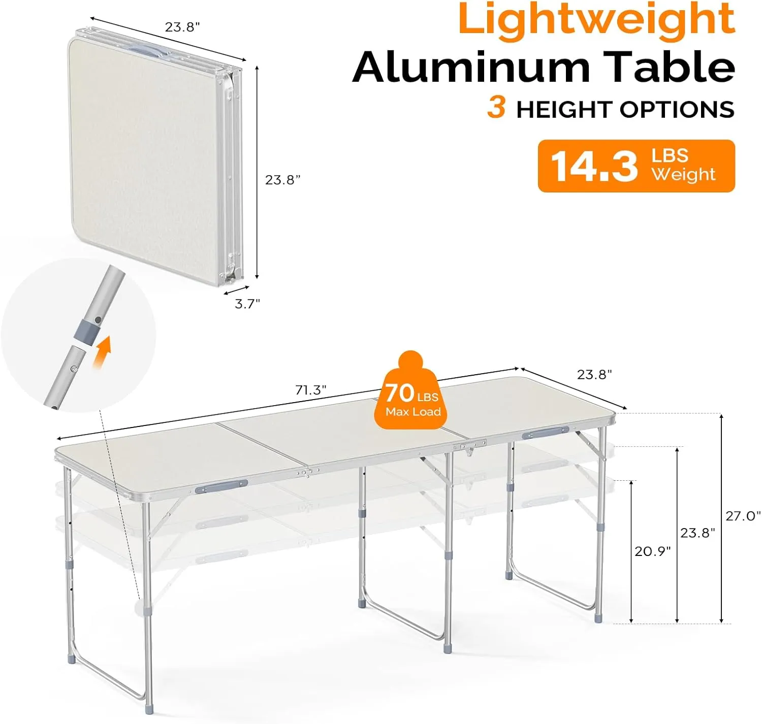 VINGLI 6ft Folding Camping Table with Carry Handle,Portable Utility Table Multipurpose for Party Picnic Tailgating Outdoor Patio Garden Indoor Kitchen …