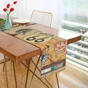 Vintage Route 66 PosterTable Runner Farmhouse Style 13¡Á70Inch Home Kitchen Table Dresser Scarves for Dinner Parties Wedding Bridal Shower Decorations