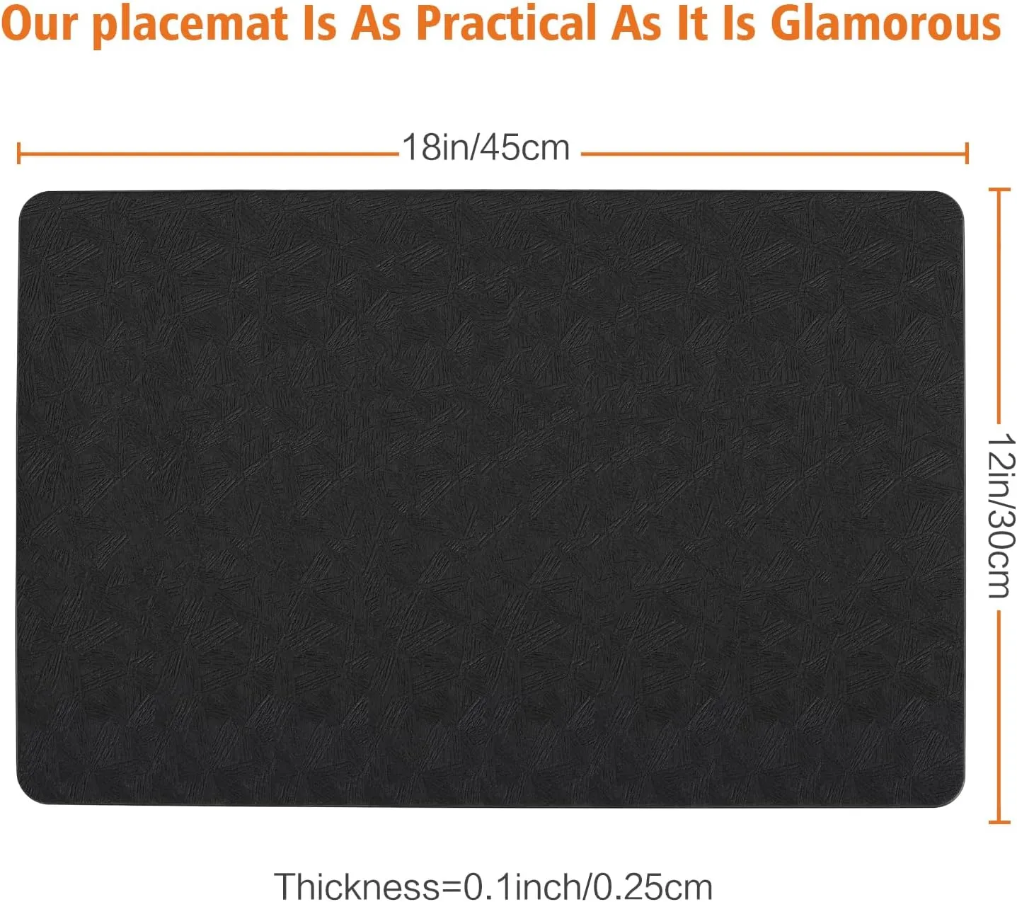 Vinyl Placemats Set of 4 100% Waterproof Oilproof PU Place Mats Heat Resistant Reversible Wipeable Faux Leather Table Mats for Dining Indoor/Outdoor and Kitchen(4, Black)