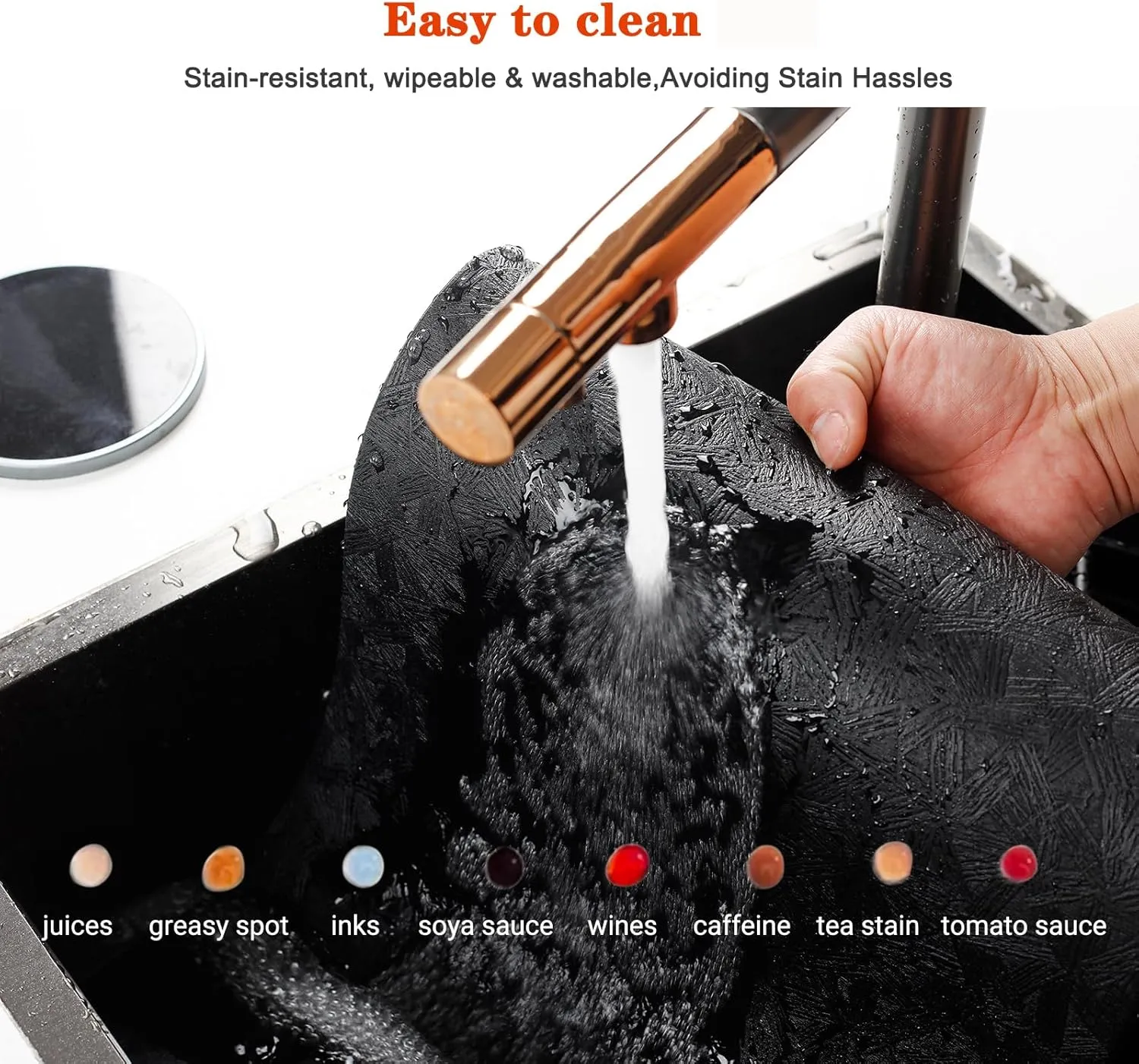 Vinyl Placemats Set of 4 100% Waterproof Oilproof PU Place Mats Heat Resistant Reversible Wipeable Faux Leather Table Mats for Dining Indoor/Outdoor and Kitchen(4, Black)