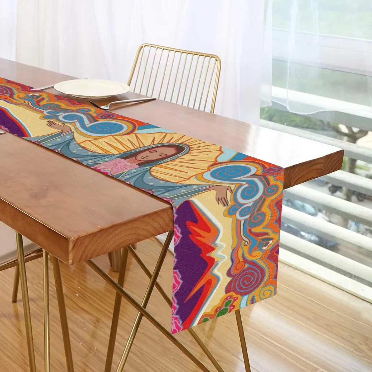 Virgin Mary Lady of Guadalupe Mother Of Lord 13" X 90" Long Table Runner Polyester Tablecloth Two-sided Placemat for Kitchen Dining Wedding Office Party Home