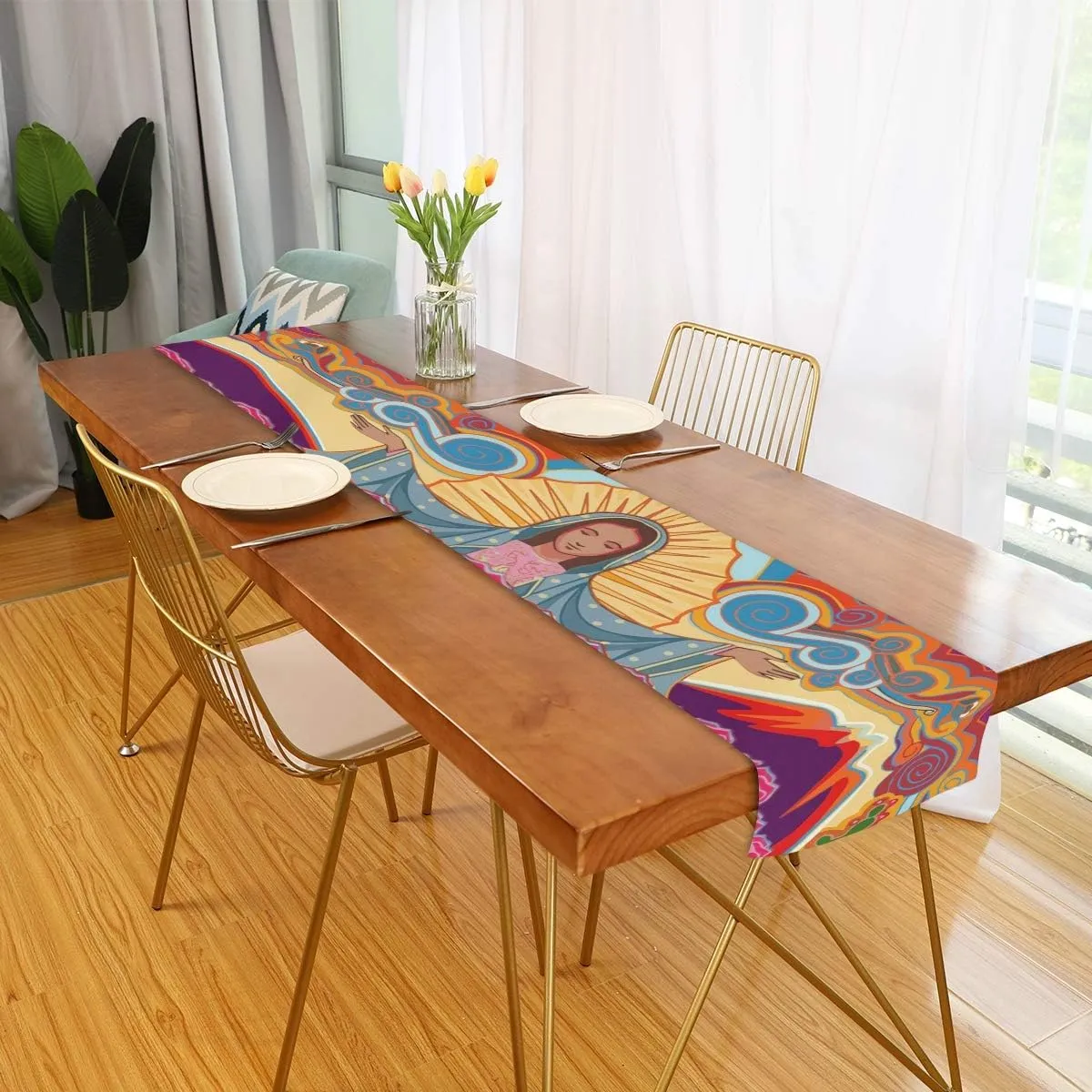 Virgin Mary Lady of Guadalupe Mother Of Lord 13" X 90" Long Table Runner Polyester Tablecloth Two-sided Placemat for Kitchen Dining Wedding Office Party Home