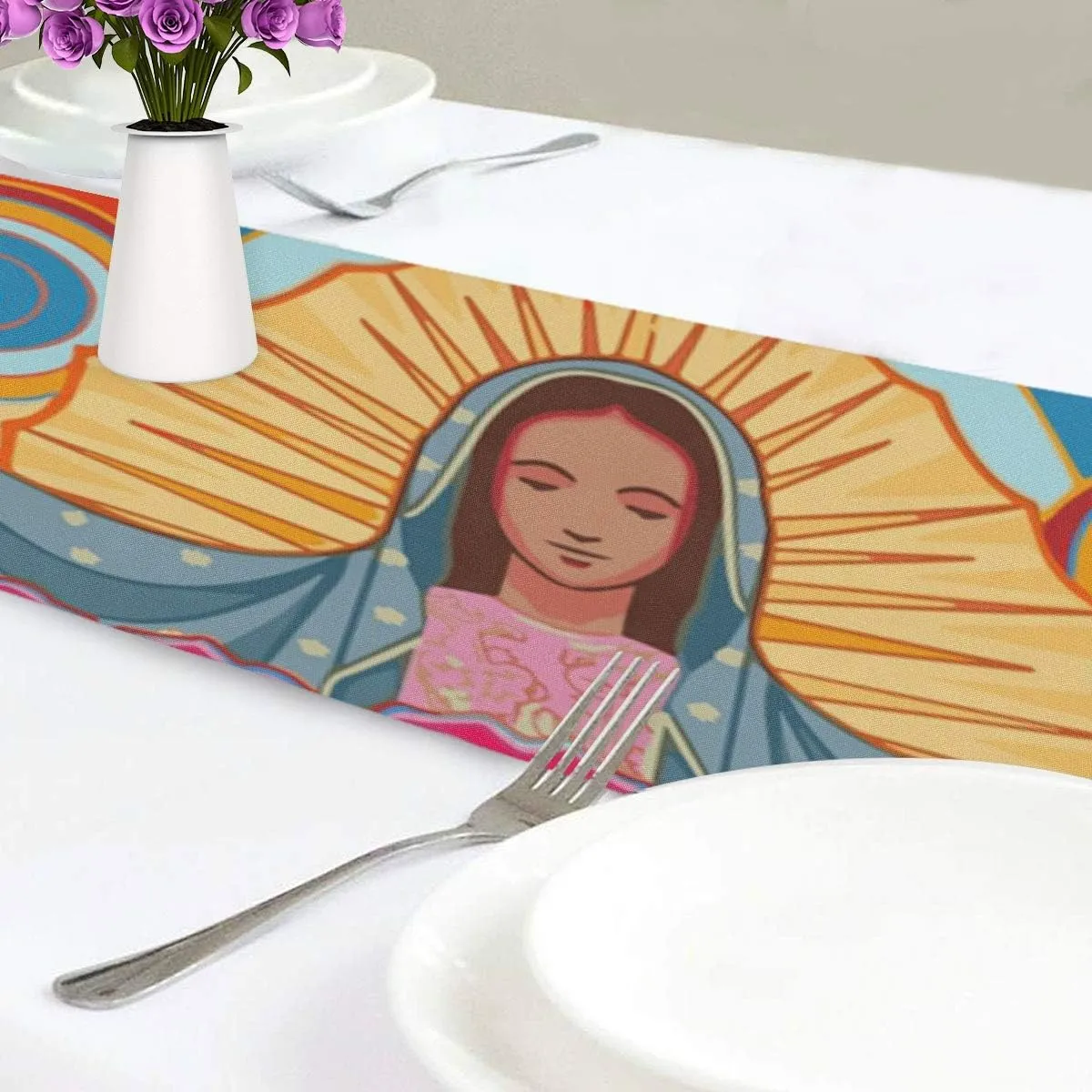 Virgin Mary Lady of Guadalupe Mother Of Lord 13" X 90" Long Table Runner Polyester Tablecloth Two-sided Placemat for Kitchen Dining Wedding Office Party Home