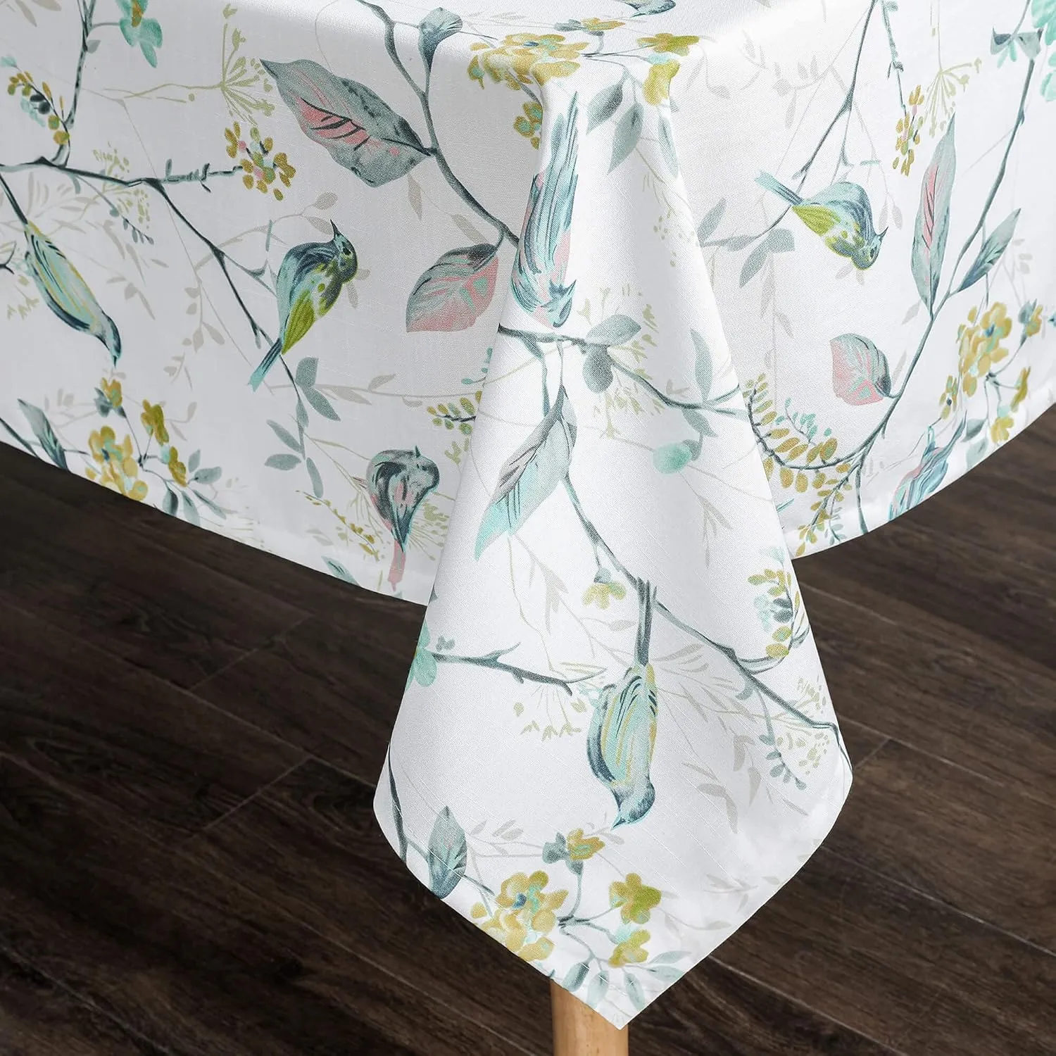 VOGOL 52x70 Inches Rectangle Tablecloth, Stain and Wrinkle Resistant Washable Linen Table Cloth, Floral and Birds Print Decorative Tabletop for Dining Table, Buffet Parties and Camping