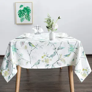 VOGOL 52x70 Inches Rectangle Tablecloth, Stain and Wrinkle Resistant Washable Linen Table Cloth, Floral and Birds Print Decorative Tabletop for Dining Table, Buffet Parties and Camping