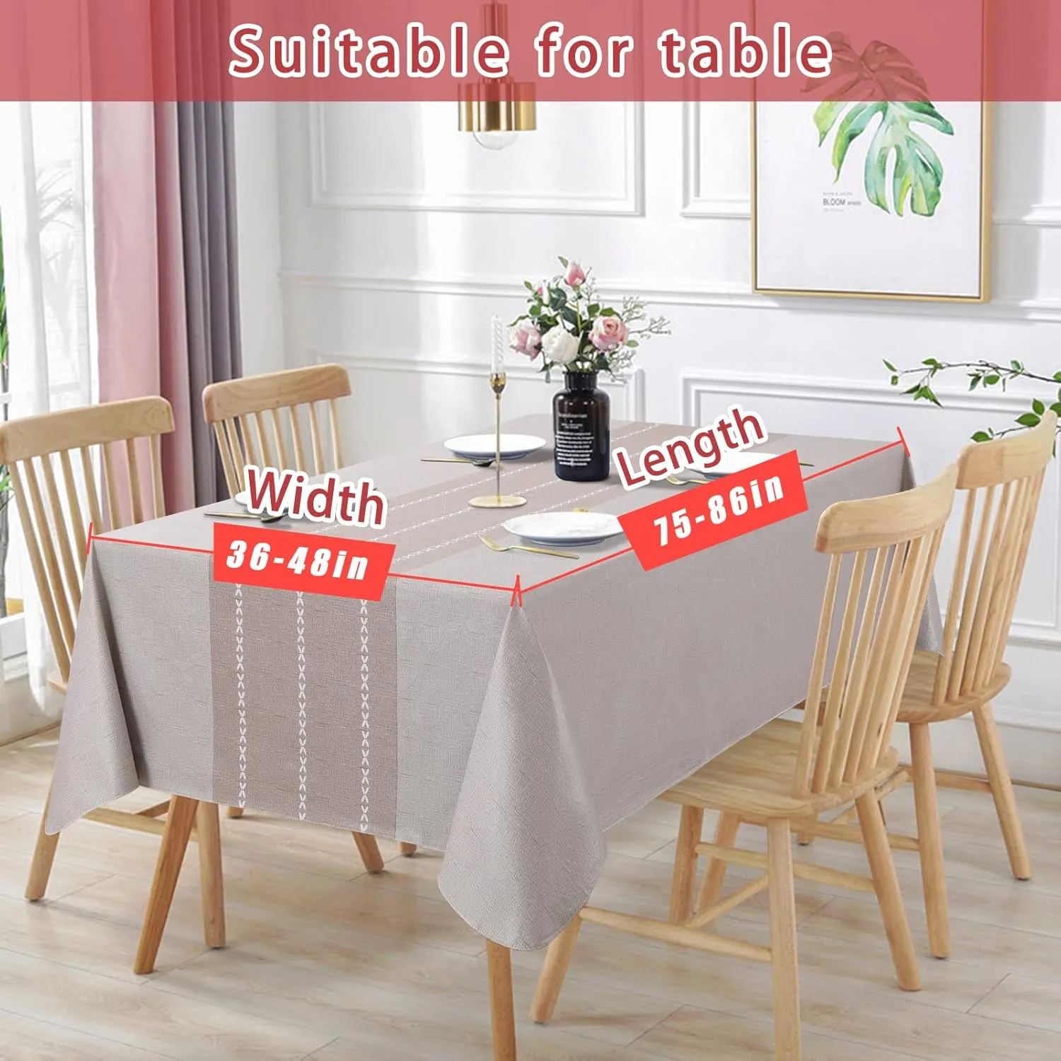 Vonabem 100% Waterproof Rectangle PVC Tablecloth, Vinyl Table Cloth Cover Oil Proof Spill Proof Wipeable Plastic Table Cloths for Indoor and Outdoor Use (Coffee, 60X102IN)