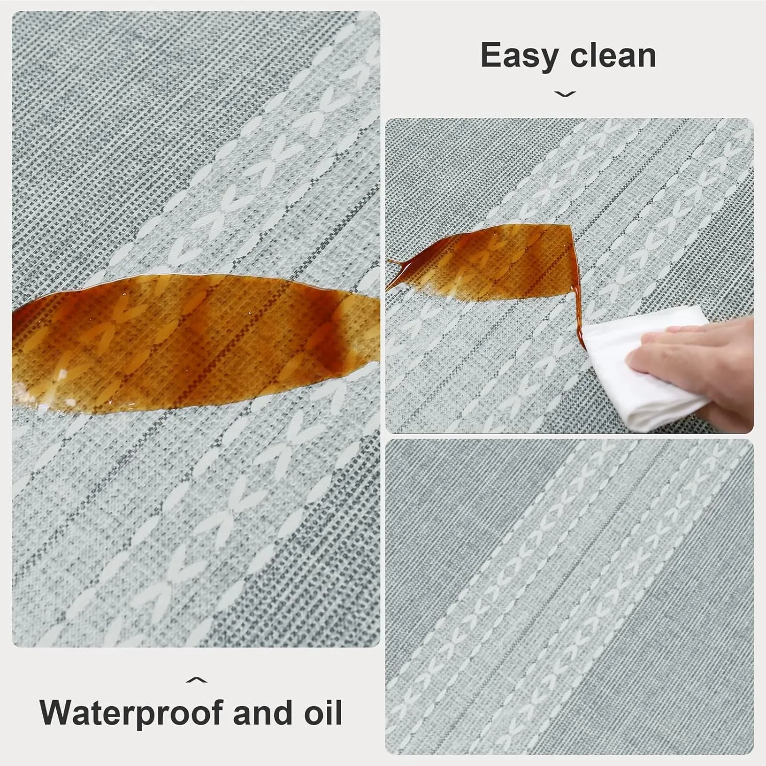 Vonabem 100% Waterproof Rectangle PVC Tablecloth, Vinyl Table Cloth Cover Oil Proof Spill Proof Wipeable Table Cloths for Indoor and Outdoor Use (Grey, 60X120IN)