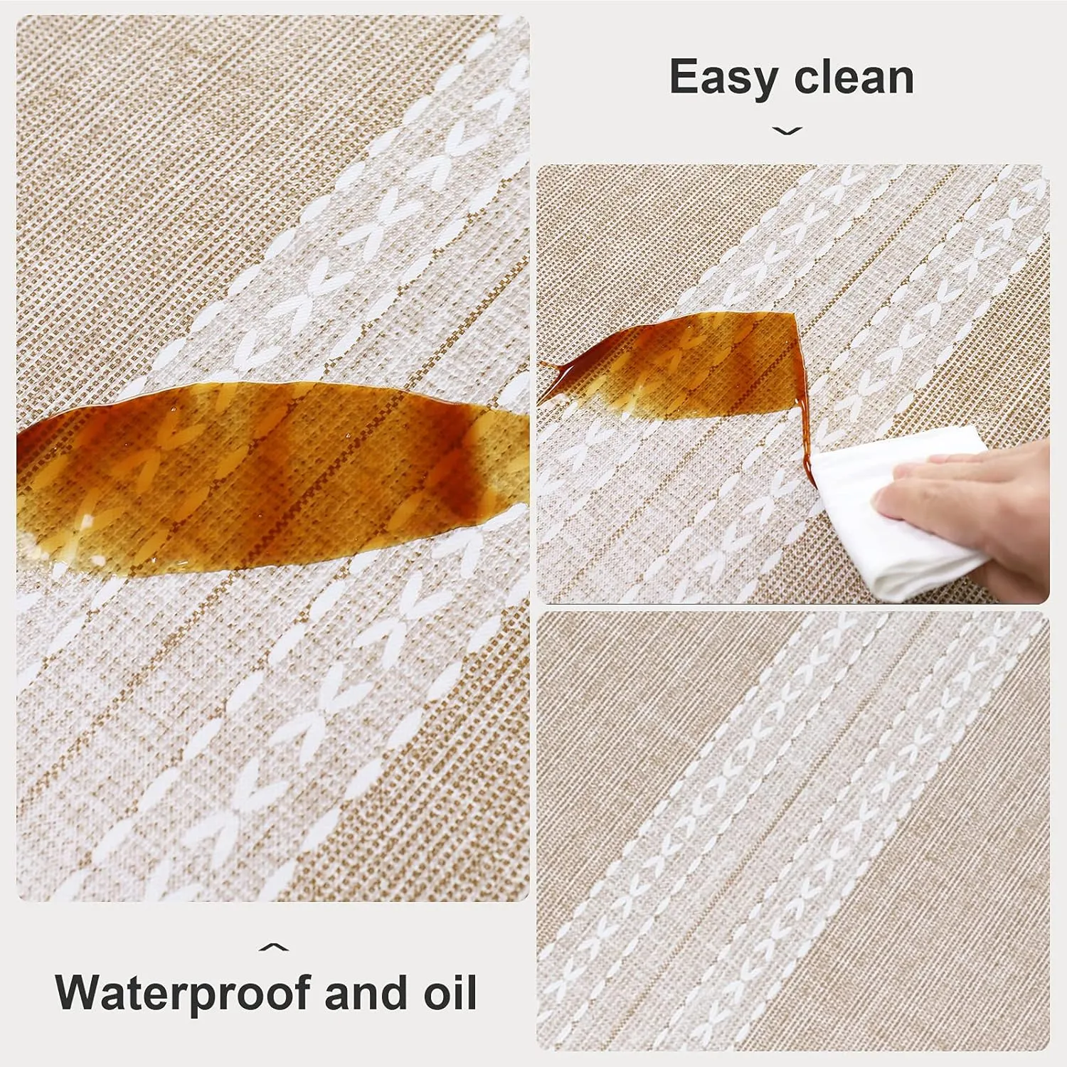 Vonabem 100% Waterproof Rectangle PVC Tablecloth, Vinyl Table Cloth Cover Oil Proof Spill Proof Wipeable Table Cloths for Indoor and Outdoor Use(Brown,60X102IN)