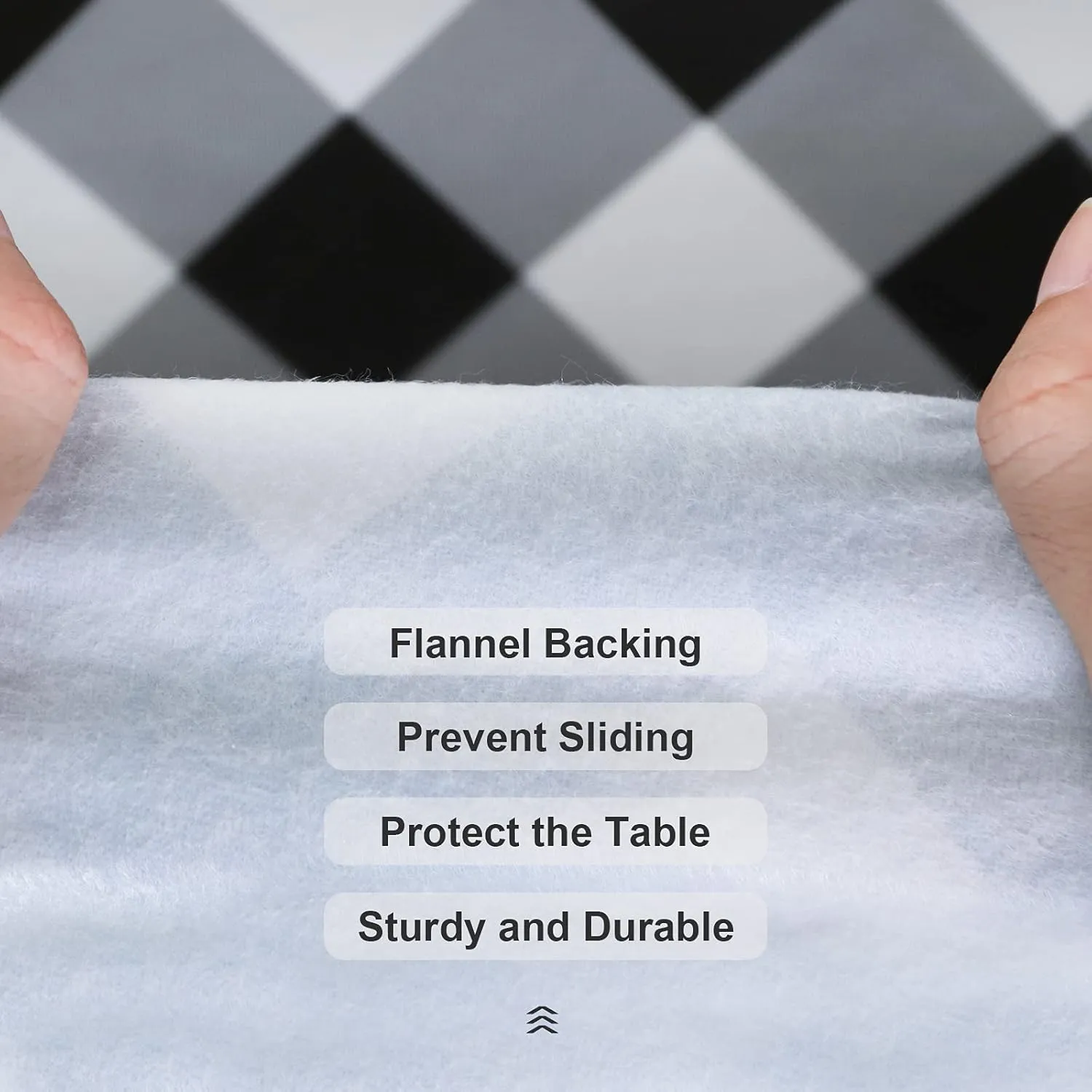 Vonabem Vinyl Tablecloth with Flannel Backing, Checkered Vinyl Plastic Table Cloth Cover Oil Spill Proof PVC Table Cloths for Camping Picnic Dining Indoor Outdoor(Black,60X102IN)