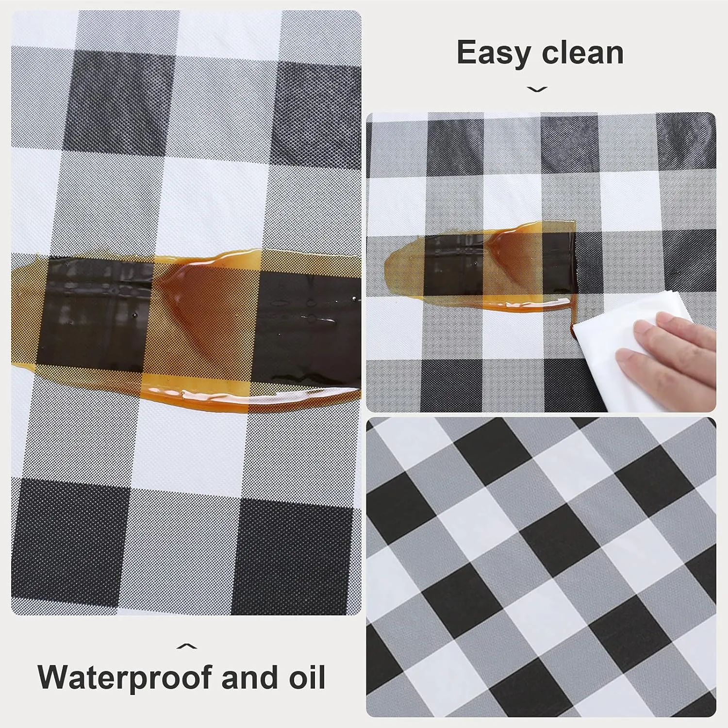 Vonabem Vinyl Tablecloth with Flannel Backing, Checkered Vinyl Plastic Table Cloth Cover Oil Spill Proof PVC Table Cloths for Camping Picnic Dining Indoor Outdoor(Black,60X102IN)