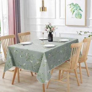 Vonabem Vinyl Tablecloth with Flannel Backing, Plastic Water Oil Proof Rectangle Table Cloth Cover, PVC Table Cloths for Camping Picnic Dining Indoor Outdoor(Green,60X102IN)