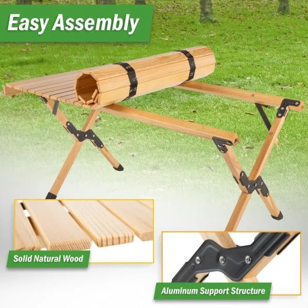 Wakeman Foldable Camping Table Roll Up Folding Table Easy Assembly Portable Picnic Table with Carry Bag Indoor or Outdoor Low Height Travel, Party or Beach Table Outdoors